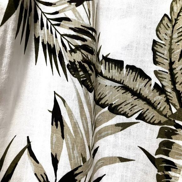 Tahari 100% Linen Wide Leg Pants L White Khaki Tropical Palm Print Resort Beach - Picture 3 of 9